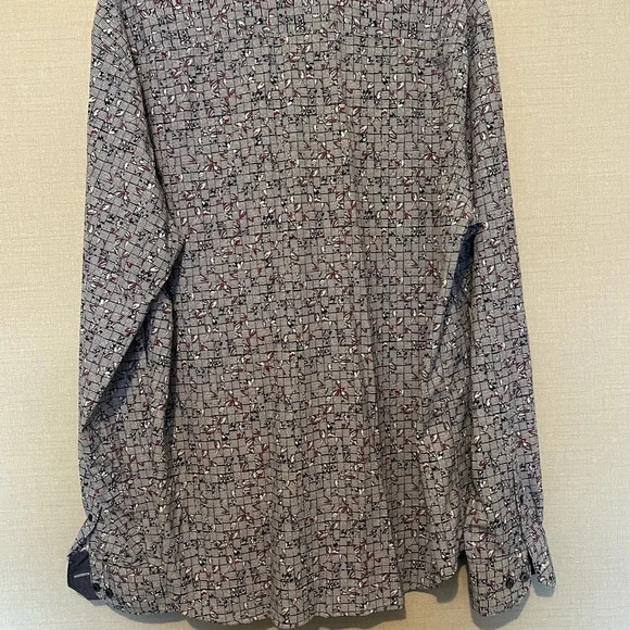 Mens Bugatchi Shaped Fit Shirt XXL 2XL White Blue Red Abstract Long Sleeve - Picture 6 of 7